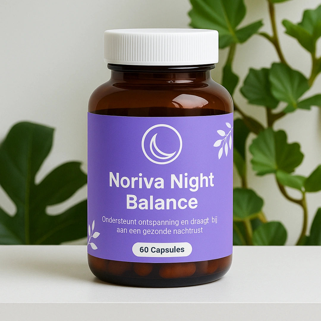 Noriva Night Balance supplementen potje - 60 capsules natuurlijke slaapsteun overgang met KSM-66 ashwagandha en magnesium glycinaat